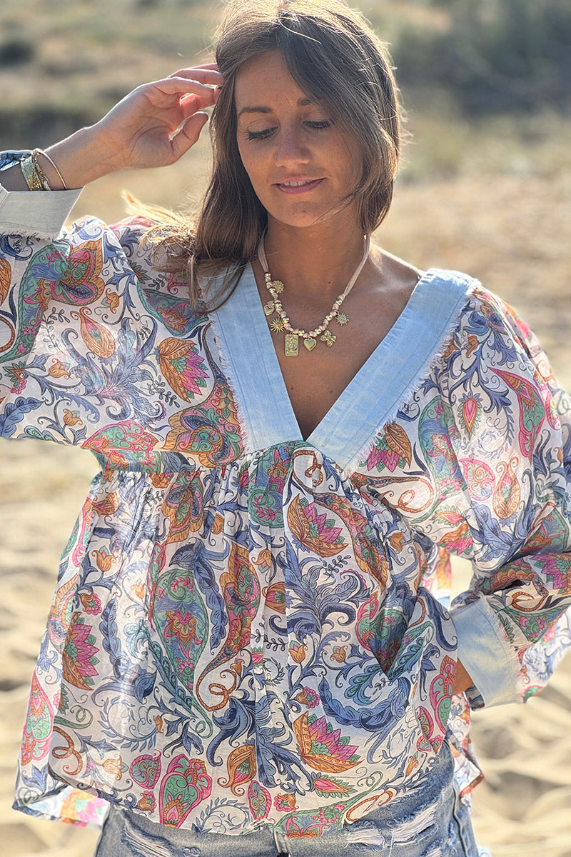 Paisley and Denim Lightweight Blouse