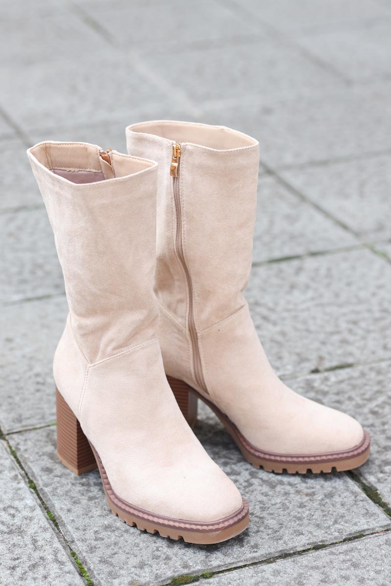 Bottes à talons en suedine beige g071 (2)