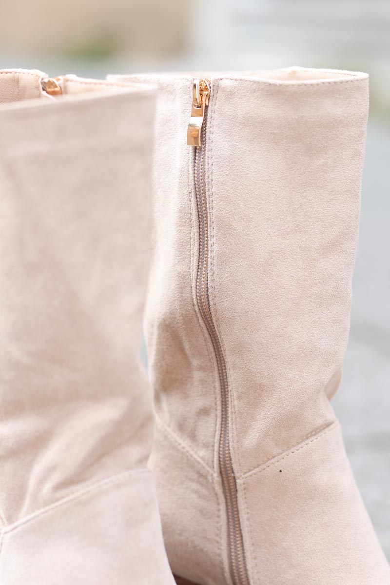 Bottes à talons en suedine beige g071 (2)