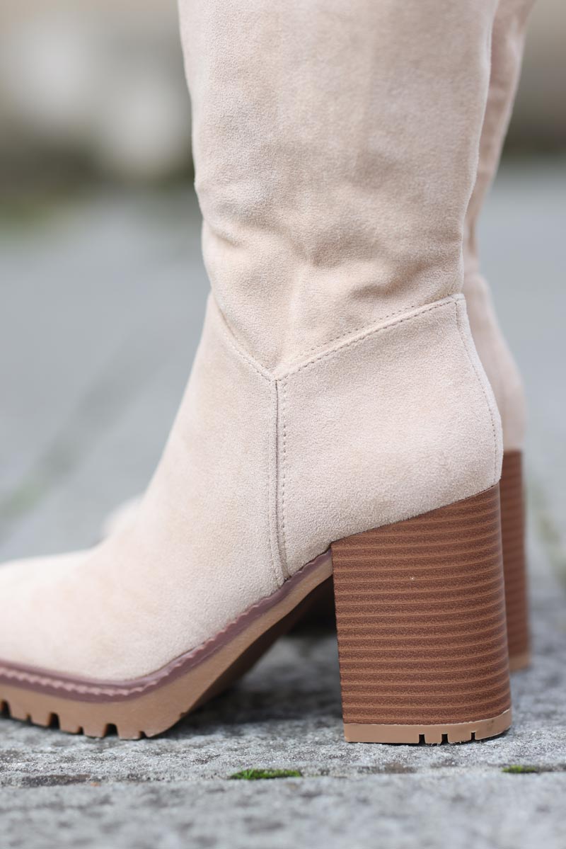 Bottes à talons en suedine beige g071 (2)