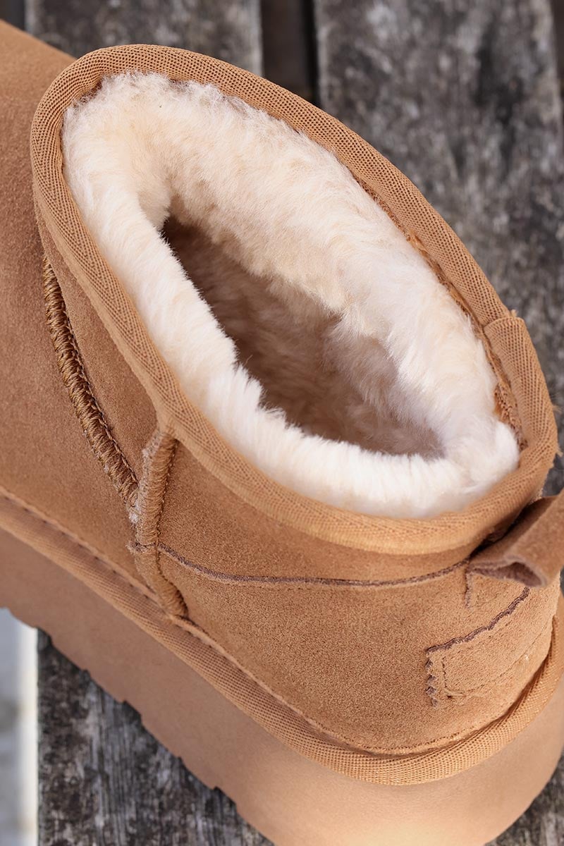 Botas bajas piel plataforma forrada pelo camel