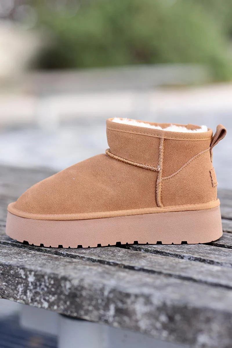Botas bajas piel plataforma forrada pelo camel