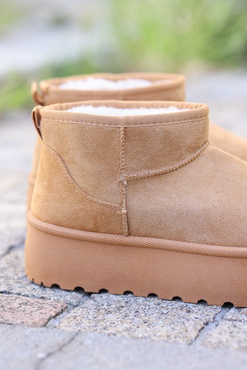 Bottes camel fourrées basses à plateforme