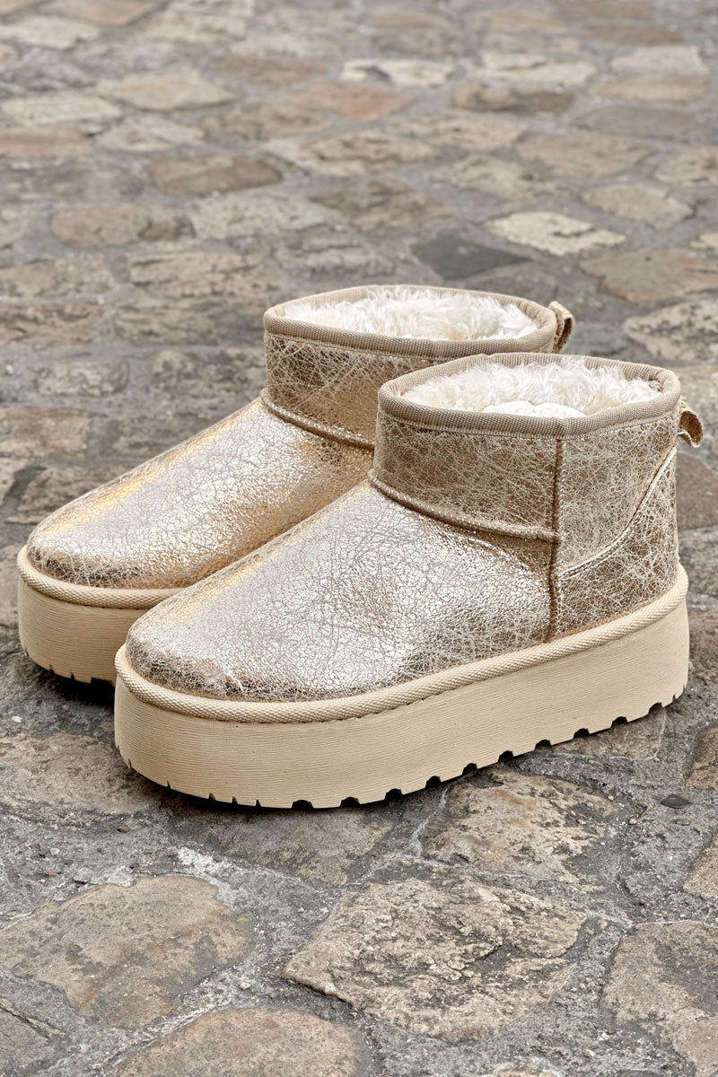 Bottes dorées fourrées basses à plateforme
