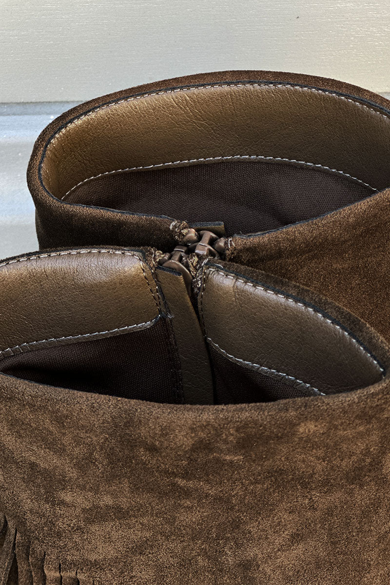 Bottes marron kaki à talon avec franges style indien