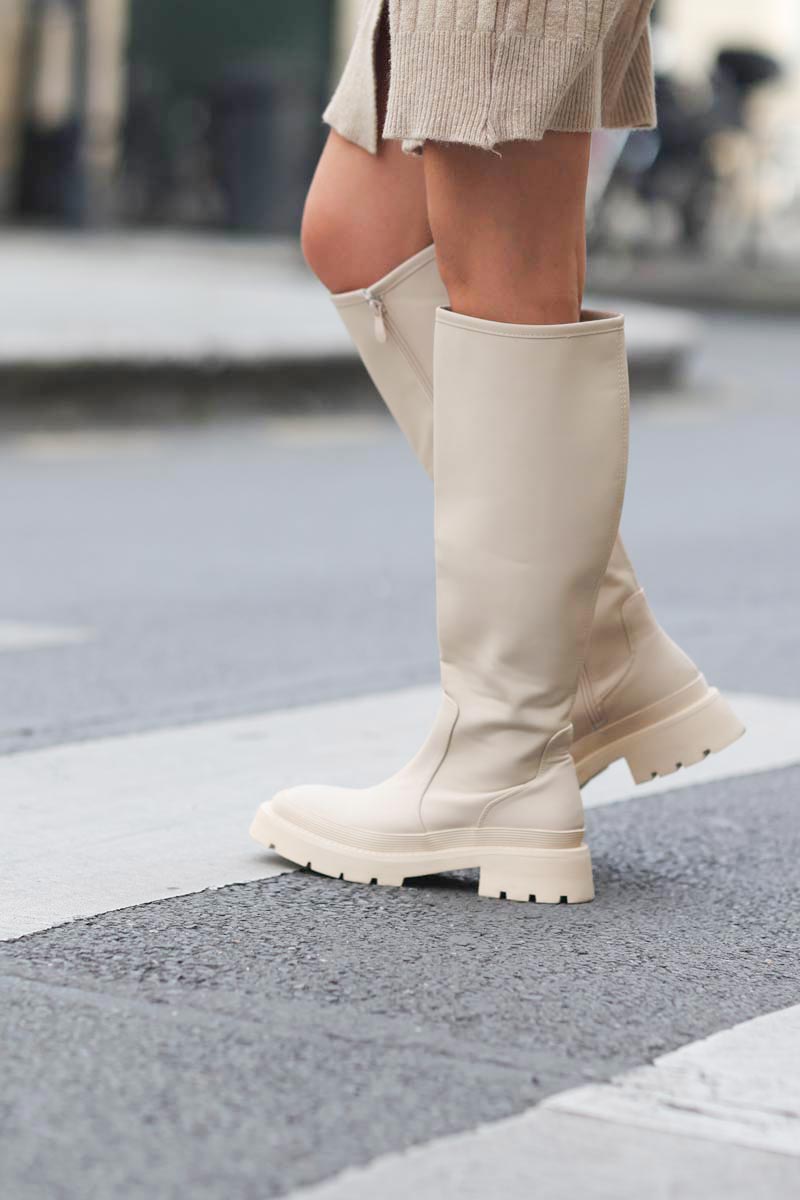 Bottes montantes beige semelle chunky E070 (4)