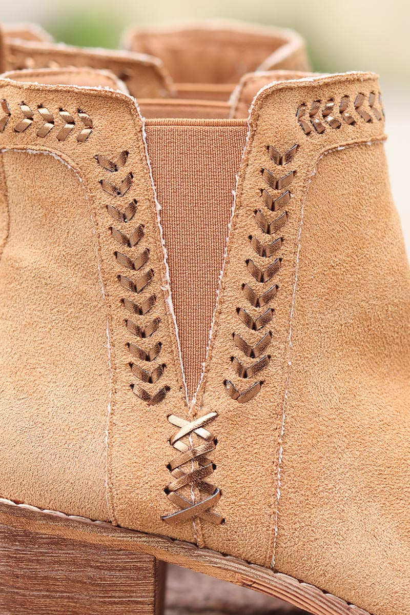 Bottines camel talons broderie cheville boots femme hippie bohème matière G076
