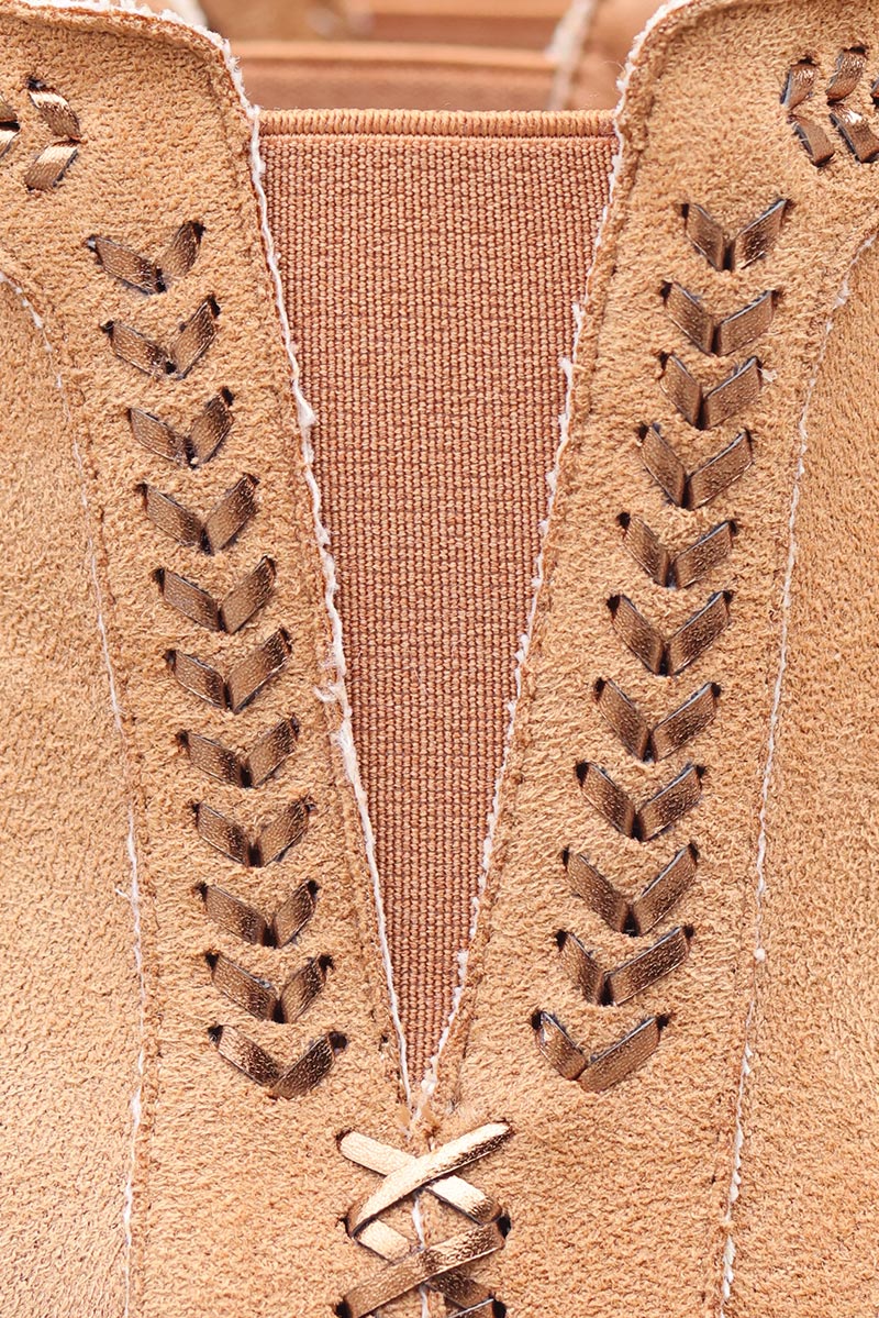 Bottines camel talons broderie cheville boots femme hippie bohème matière G076