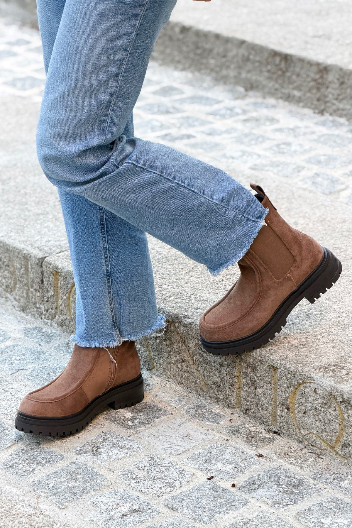 Taupe Suedette Stretch Lug Sole Boots