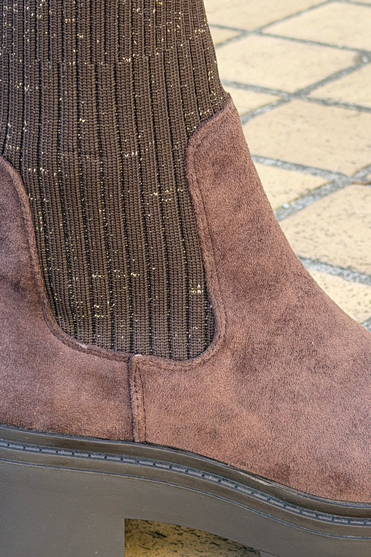 Dark Brown Suedette and Sweater Knit Boots