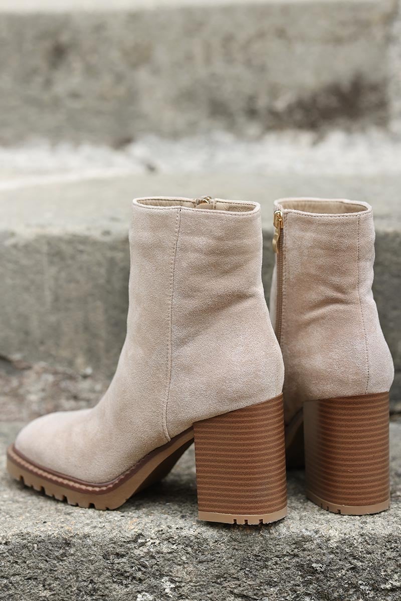 Bottines talons suédine beige bottes ville femme tendance G058