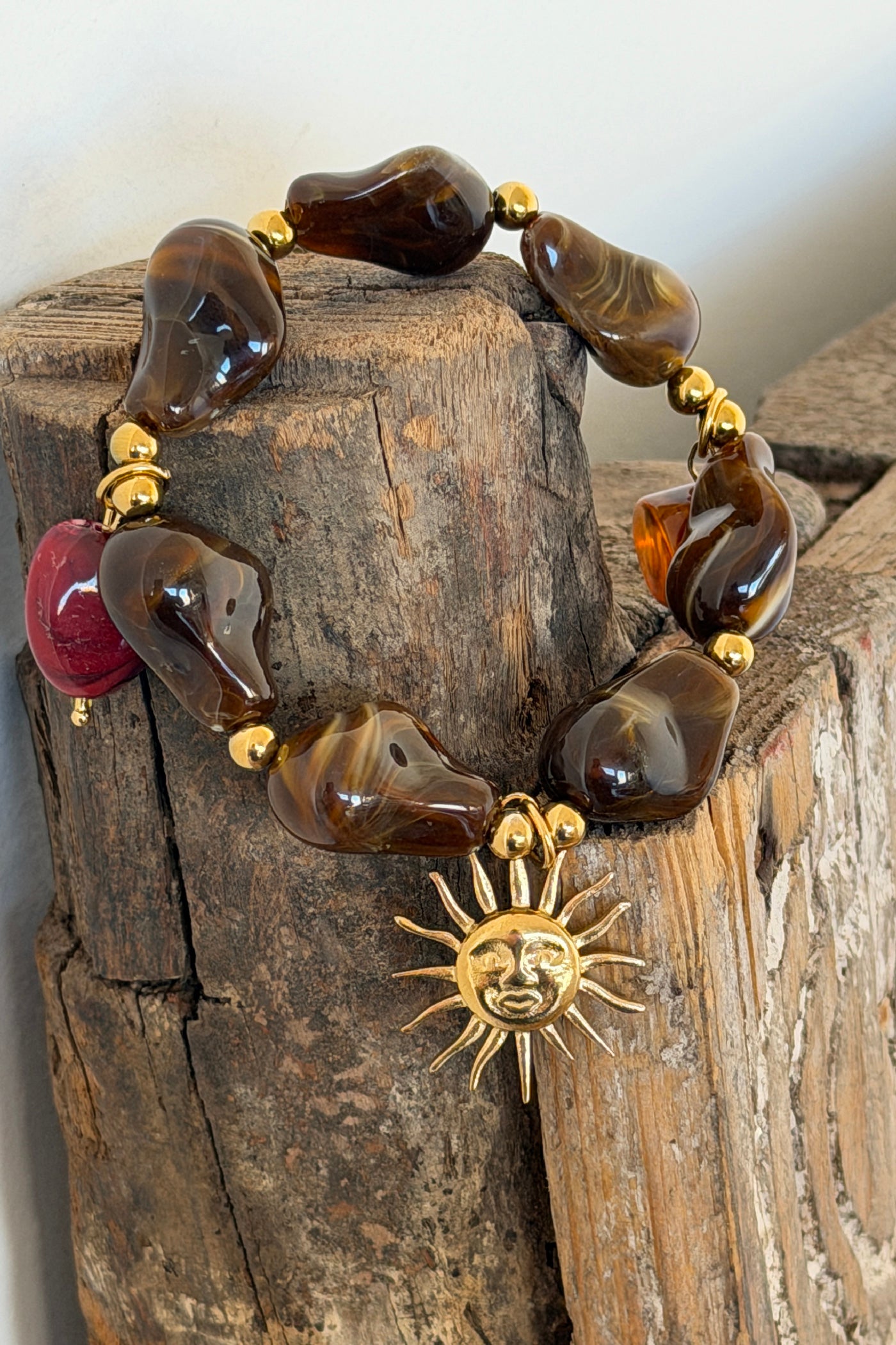 Golden Sun and Stones Charm Bracelet