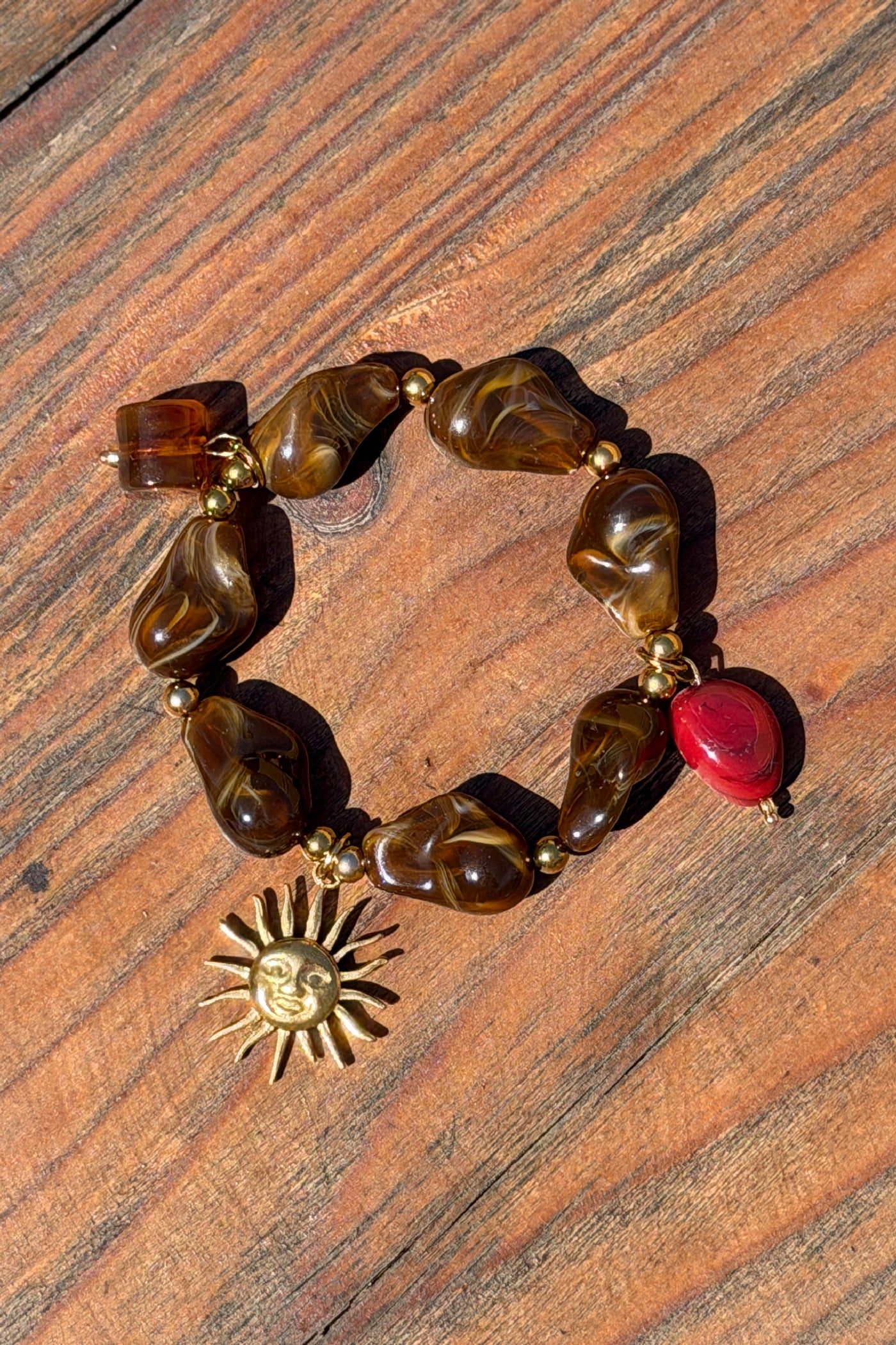 Golden Sun and Stones Charm Bracelet