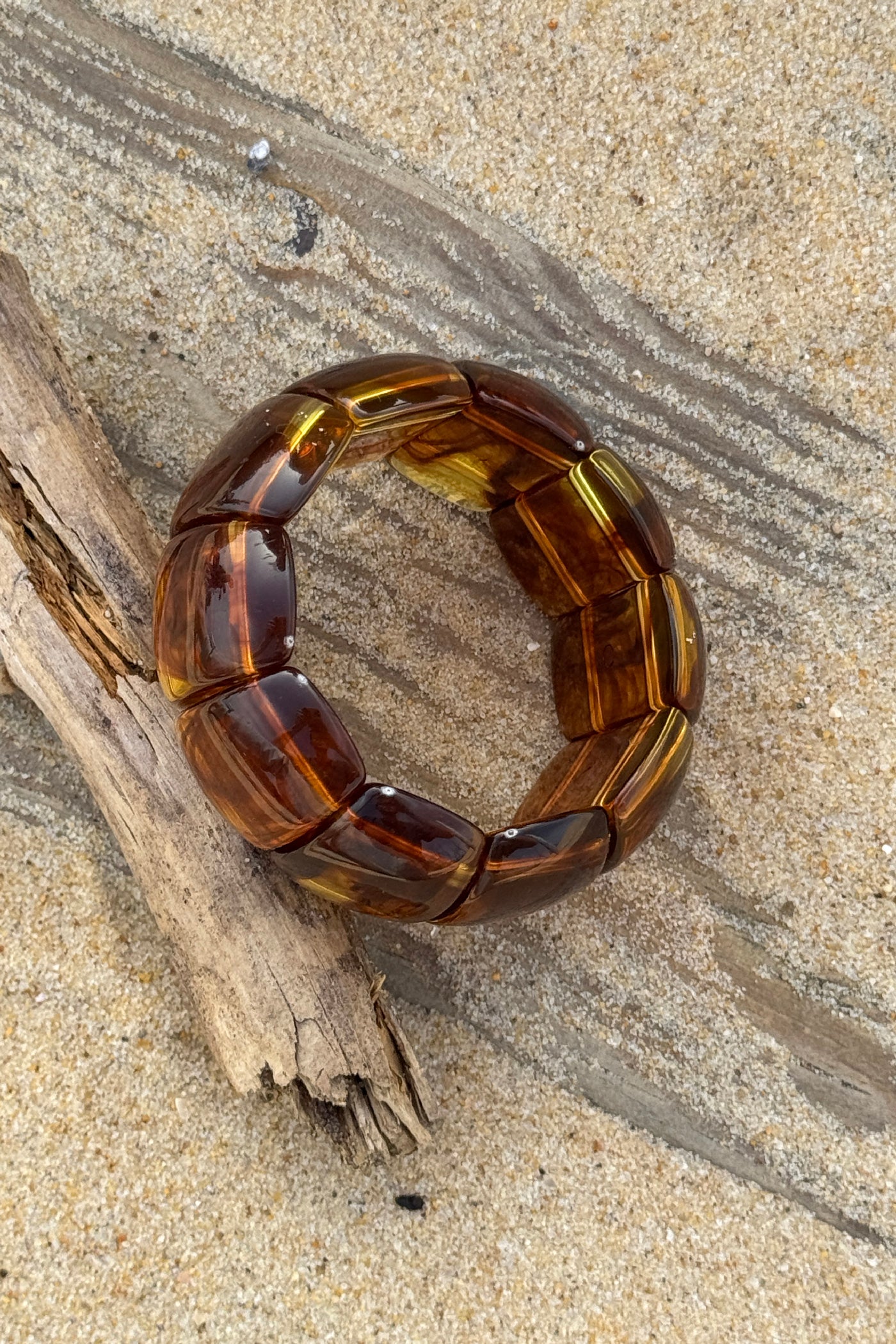 Bracelet élastique en résine écaille marron effet jonc