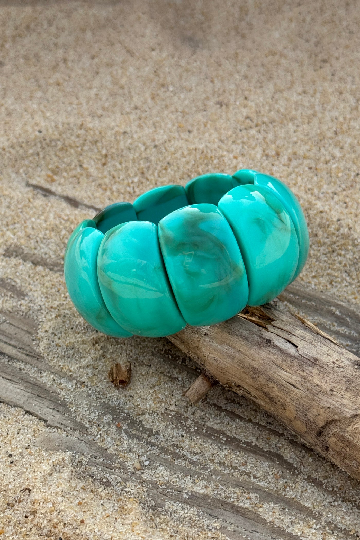 Bracelet élastique en résine turquoise effet jonc