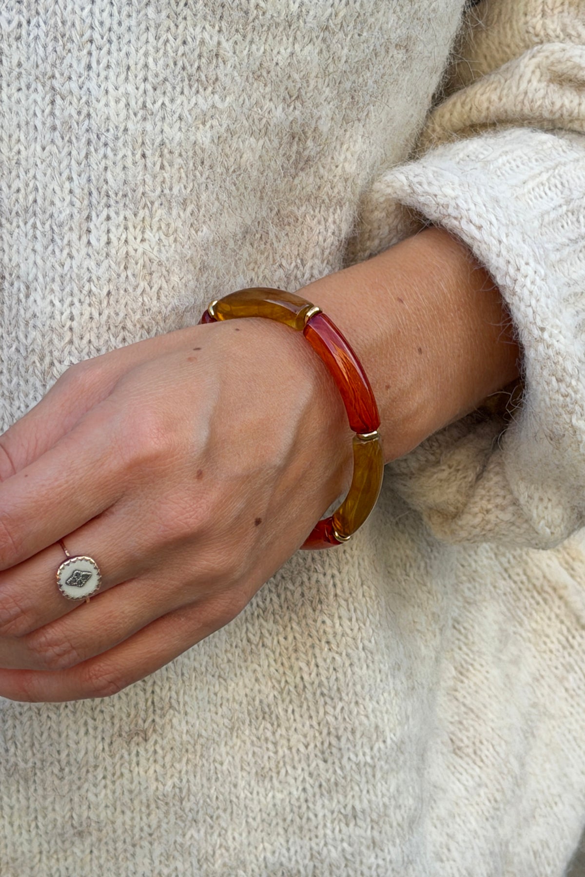 Burnt Orange Marbled Tube Bead Bracelet