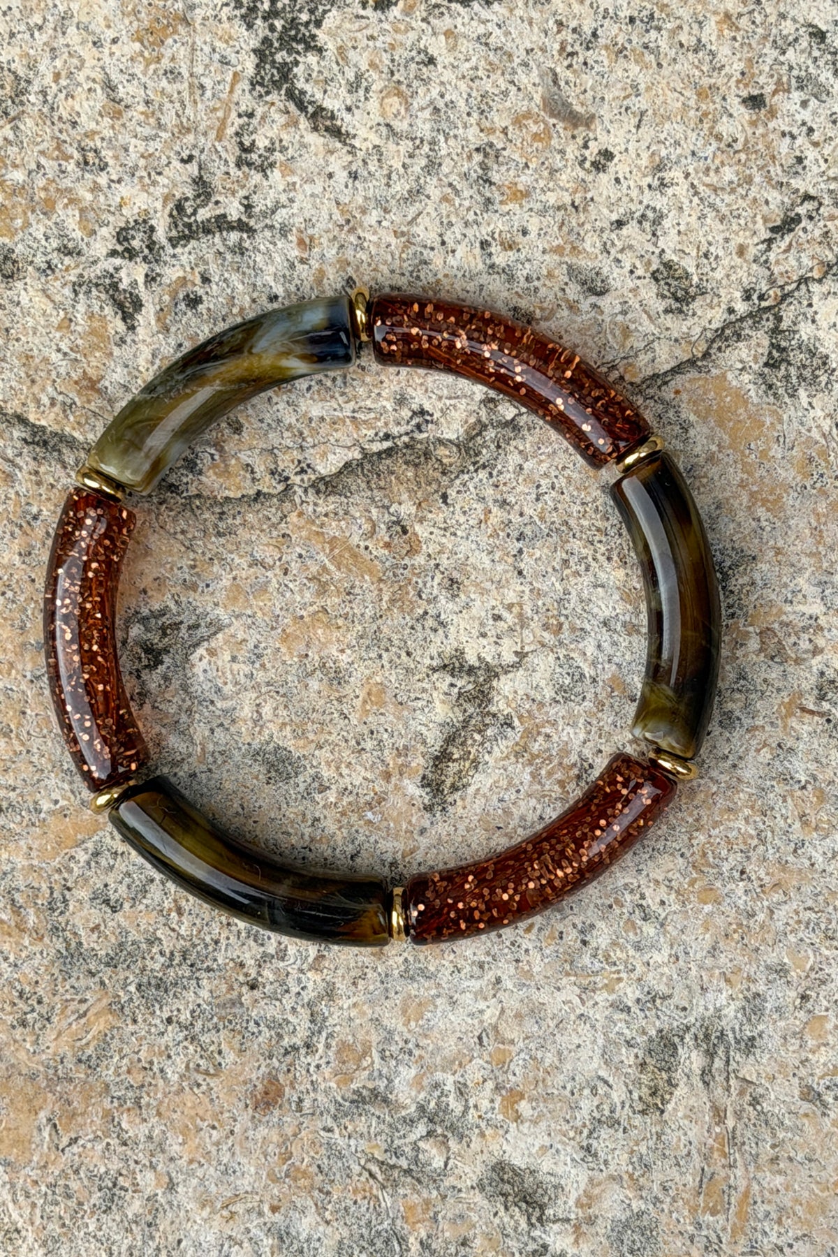 Brown Charcoal Marbled Tube Bead Bracelet