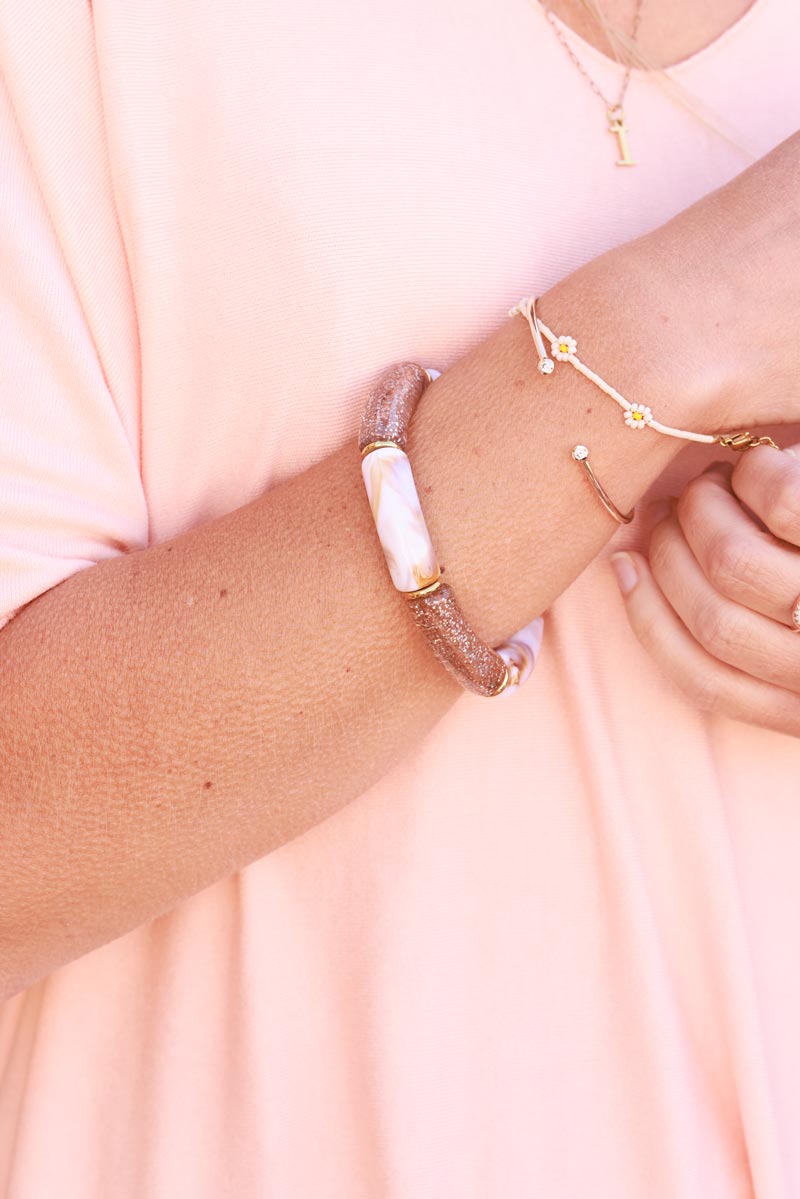 Cream Glitter Tube Bead Bracelet