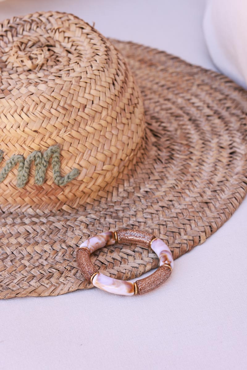 Cream Glitter Tube Bead Bracelet