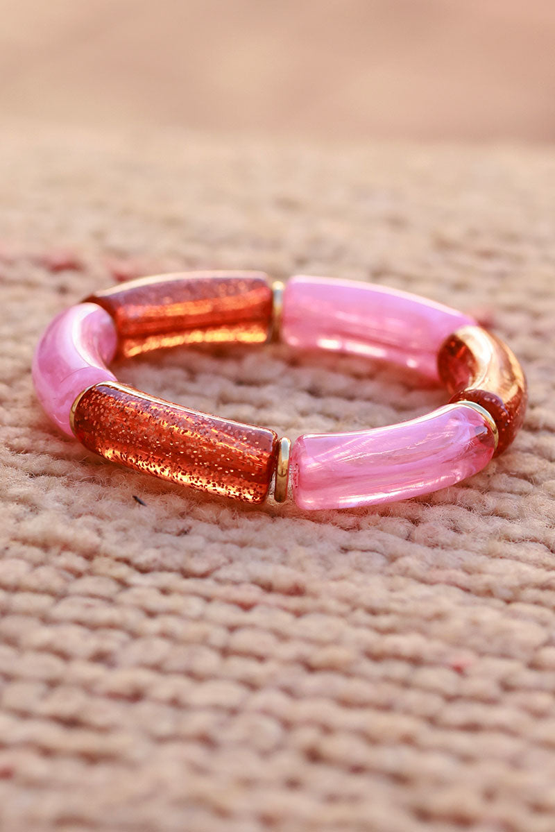 Bracelet élastique style jonc en perles acétate pailletées rose terracotta