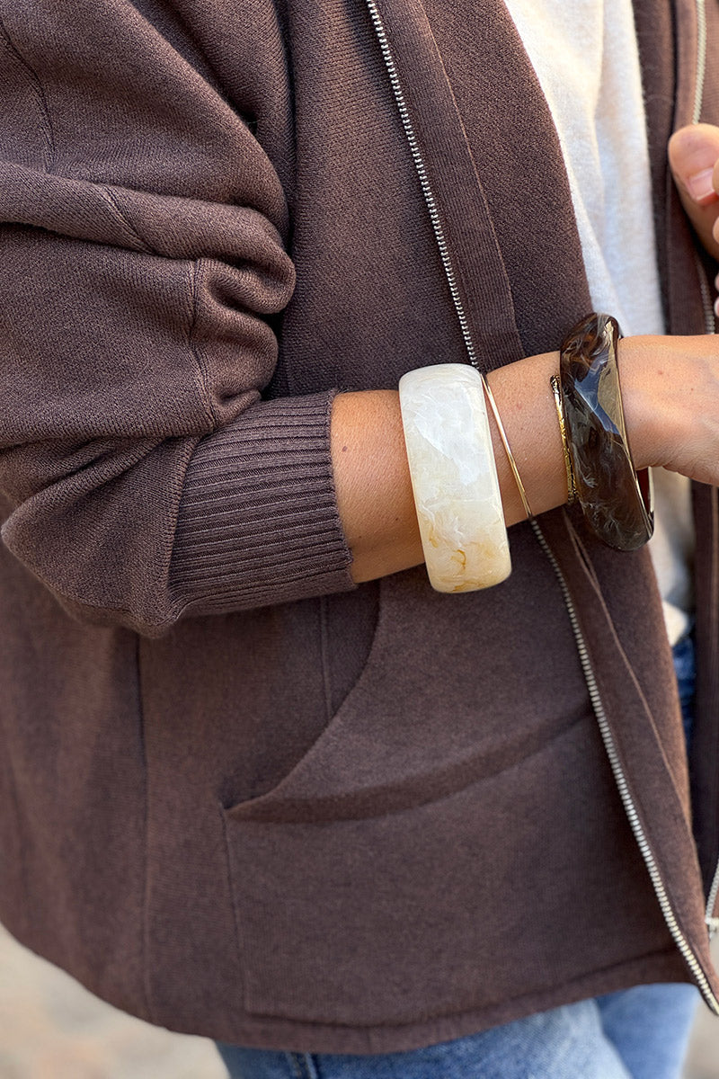 Bracelet jonc en résine marbré beige
