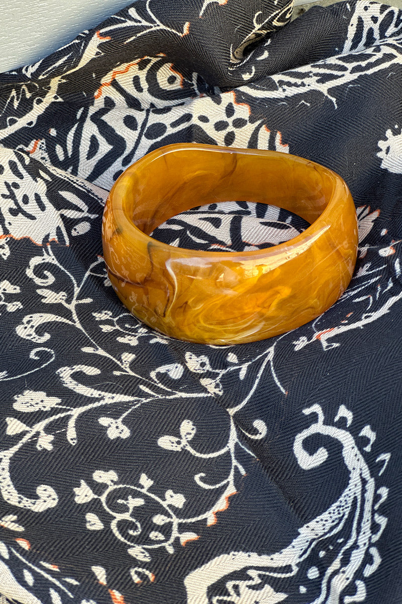 Bracelet jonc en résine marbré camel caramel