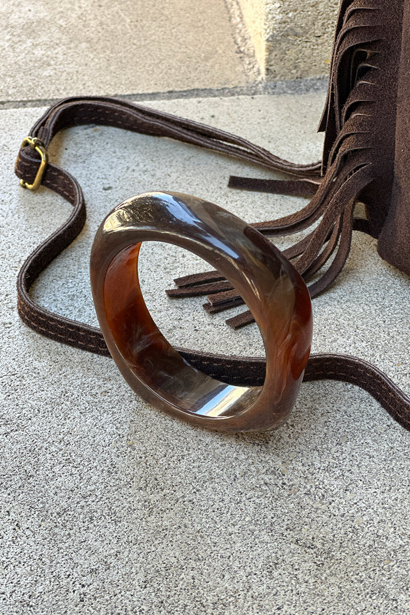 Bracelet jonc en résine marbré marron