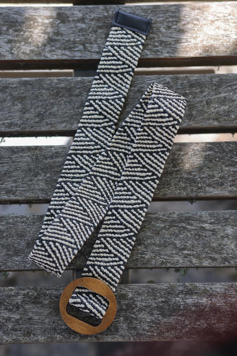 CEINTURE RAPHIA ELASTIQUE NOIR BLANC CHEVRONS