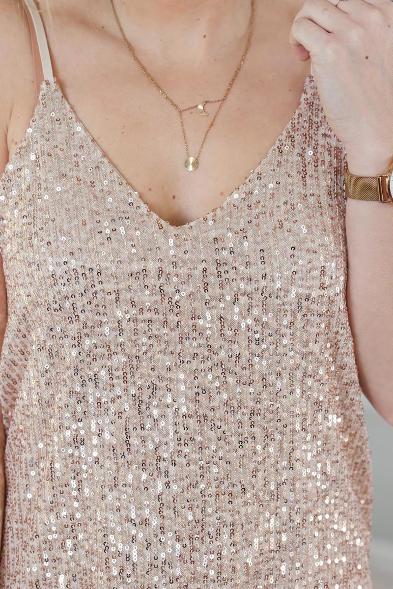 Caraco fluide beige en sequins rose gold g447 (1)