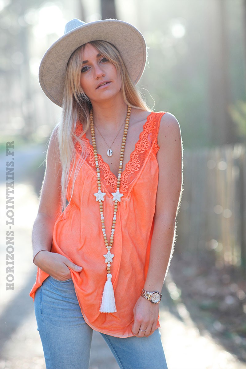 Caraco-orange-fluo-col-V-en-dentelle--c076