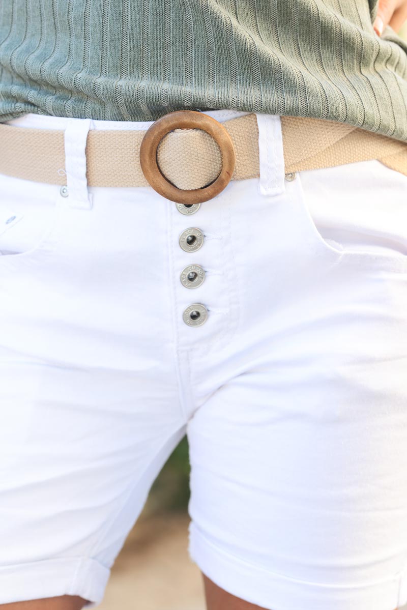 Ceinture boucle ronde en bois beige G085 (1)
