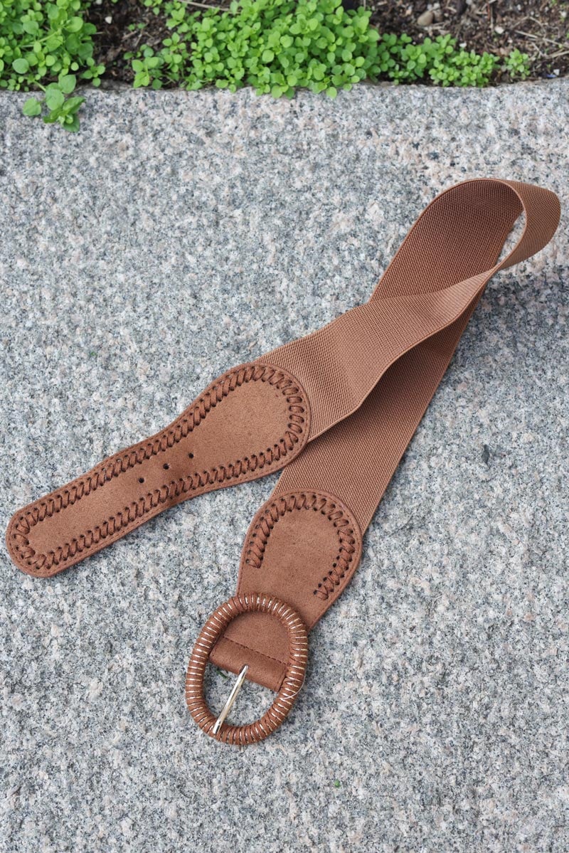 Ceinture camel elastique en suedine effet corset boucle ovale g131 (1)