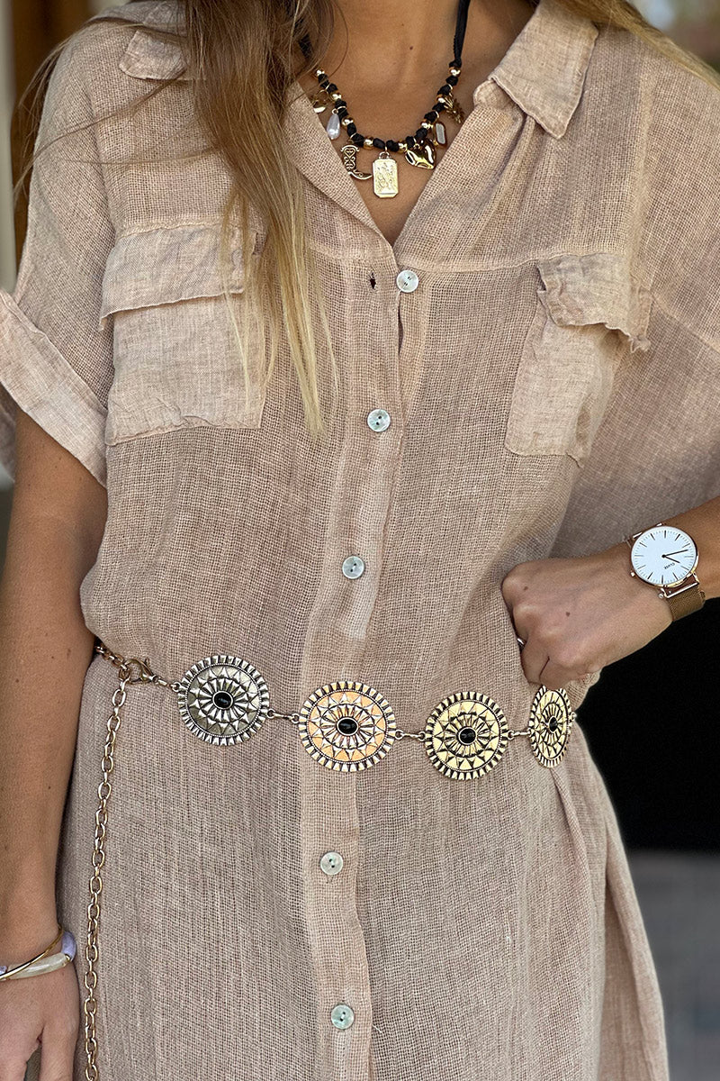 Goldtone Sunburst Medallion Chain Belt