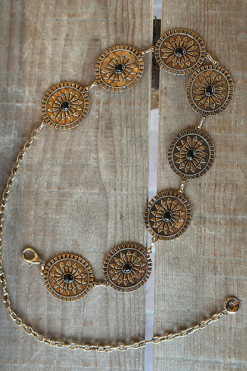 Goldtone Sunburst Medallion Chain Belt