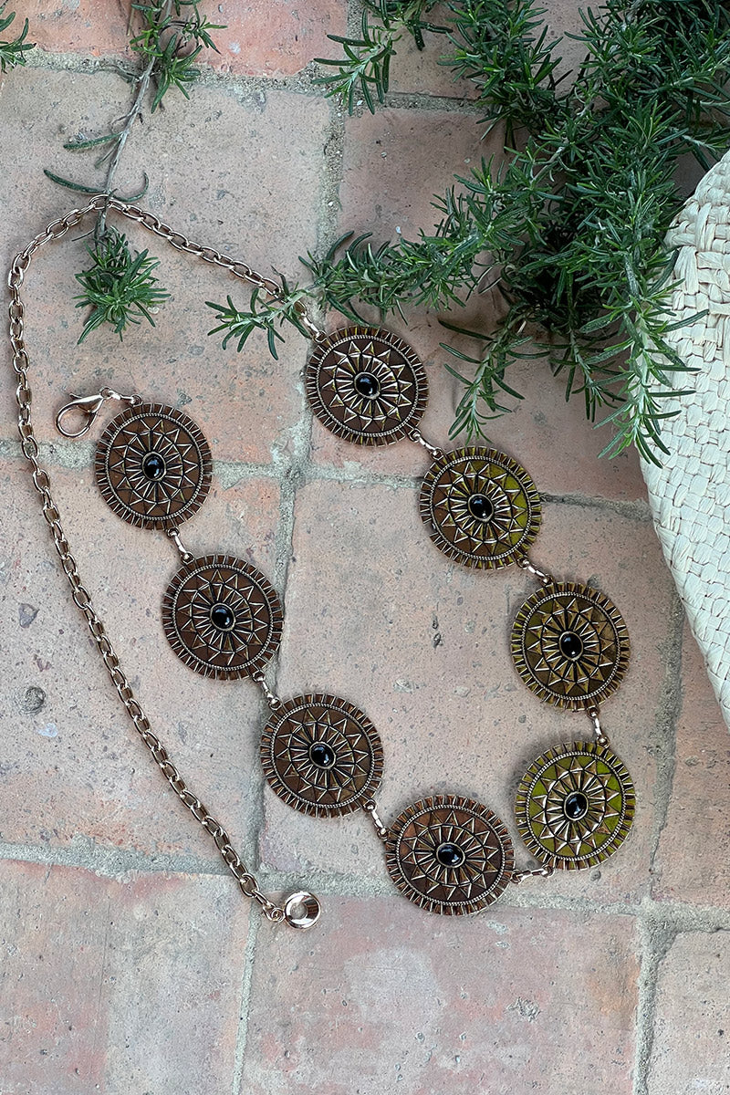 Goldtone Sunburst Medallion Chain Belt