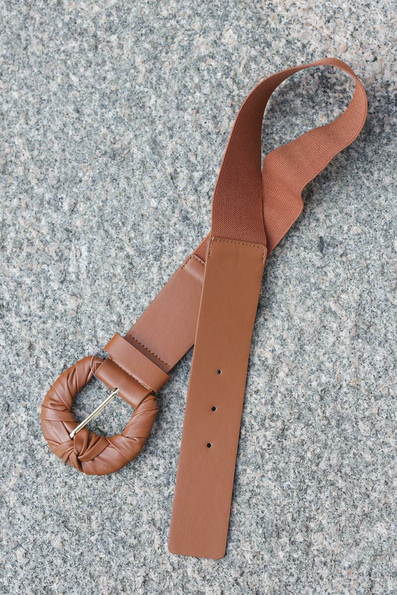 Ceinture elastique camel boucle simili cuir torsadee g118 (1)