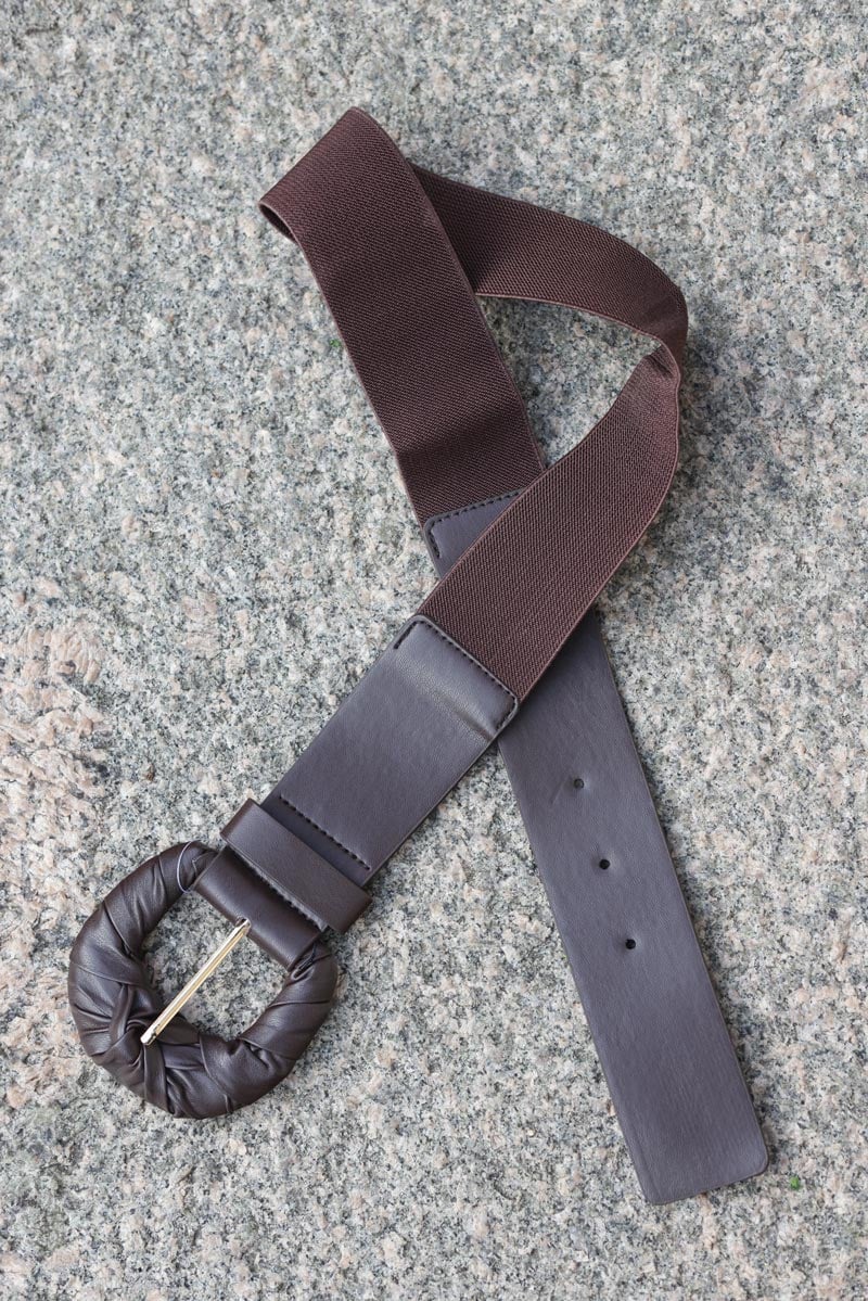 Ceinture elastique chocolat boucle simili cuir torsadee g118 (1)