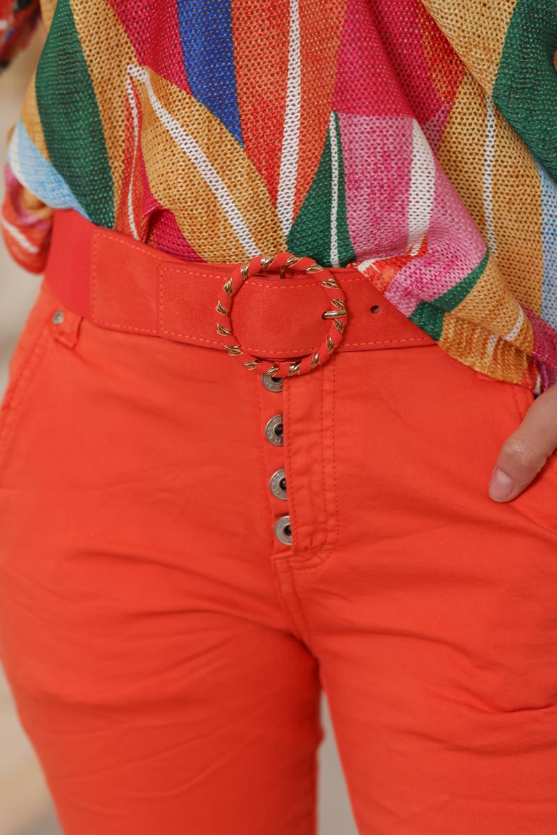 Ceinture elastique en suedine rouge orange boucle torsade g057 (1)