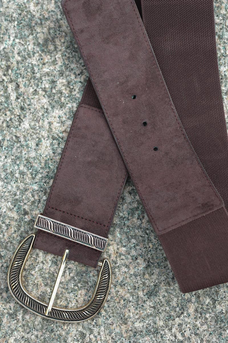 Ceinture elastique marron boucle doree relief g120 (1)