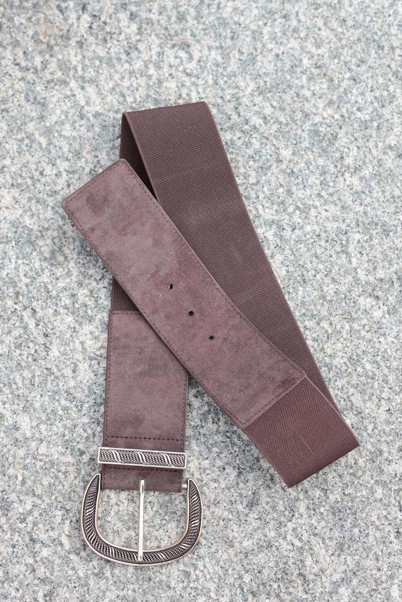 Ceinture elastique marron boucle doree relief g120 (1)