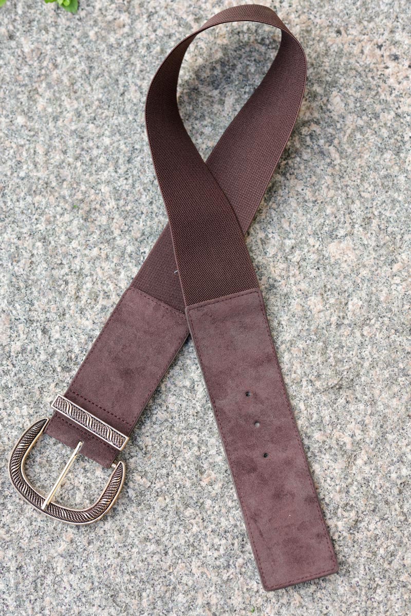 Ceinture elastique marron boucle doree relief g120 (1)