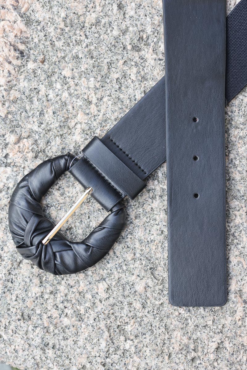 Ceinture elastique noir boucle simili cuir torsadee g118 (1)