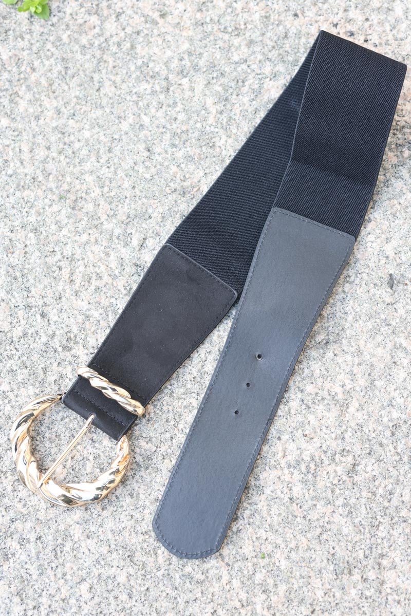 Wide black belt hot sale with gold buckle