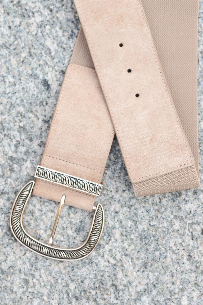 Ceinture elastique taupe boucle doree relief g120 (1)