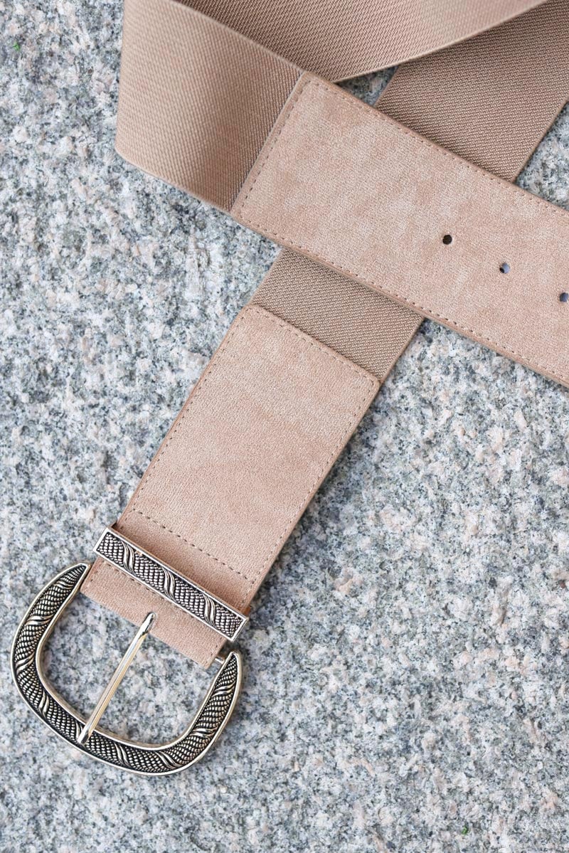 Ceinture elastique taupe boucle doree relief g120 (1)