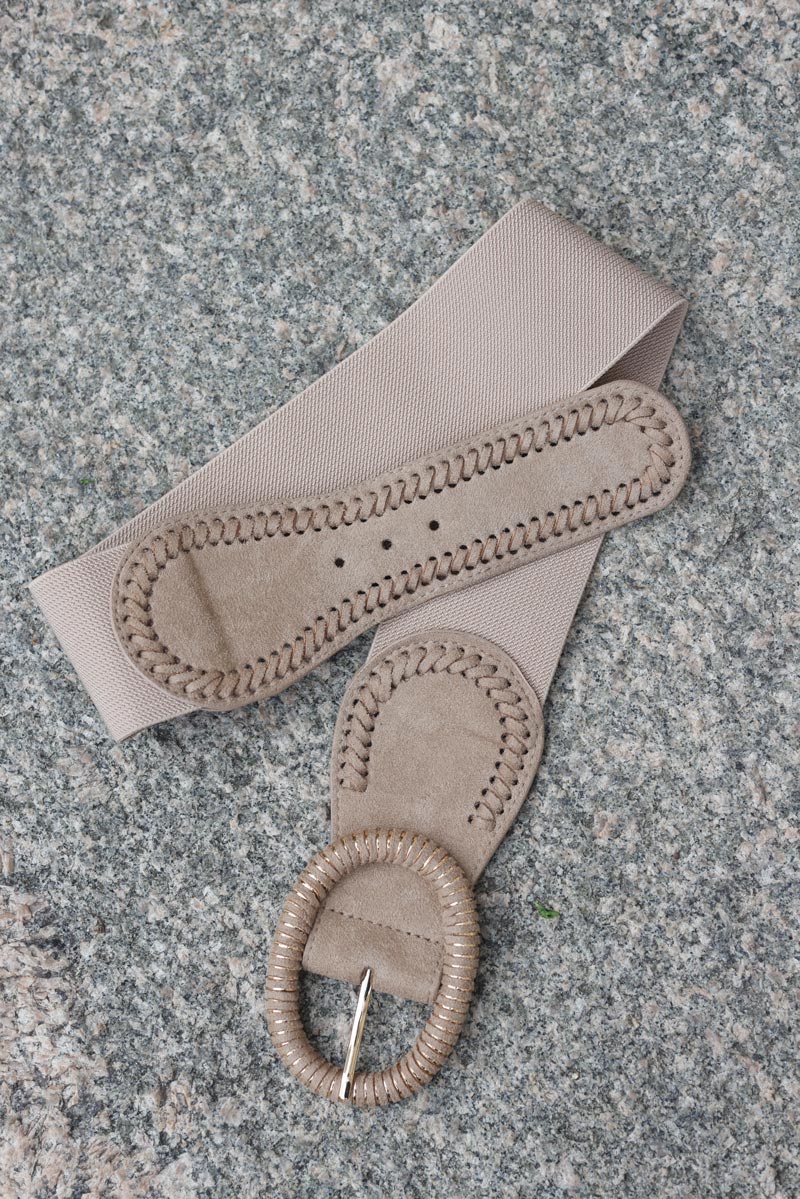 Ceinture taupe elastique en suedine effet corset boucle ovale g131 (1)