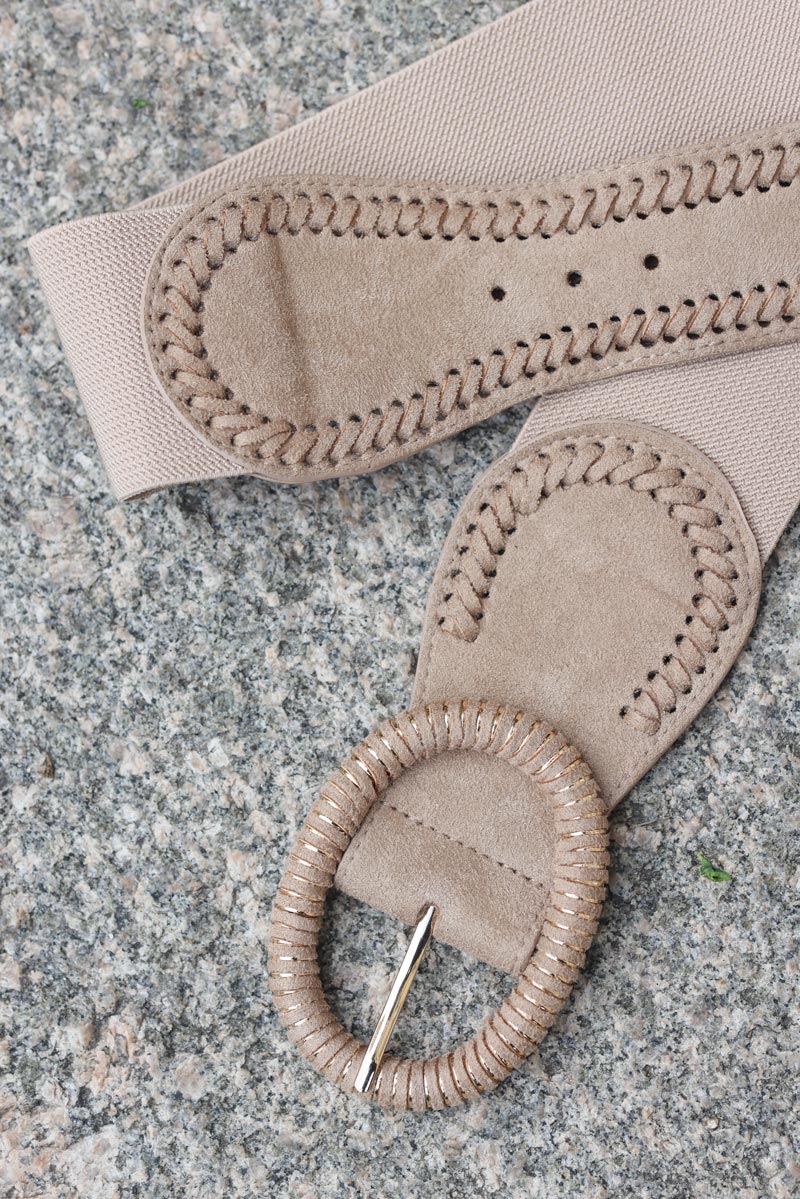Ceinture taupe elastique en suedine effet corset boucle ovale g131 (1)
