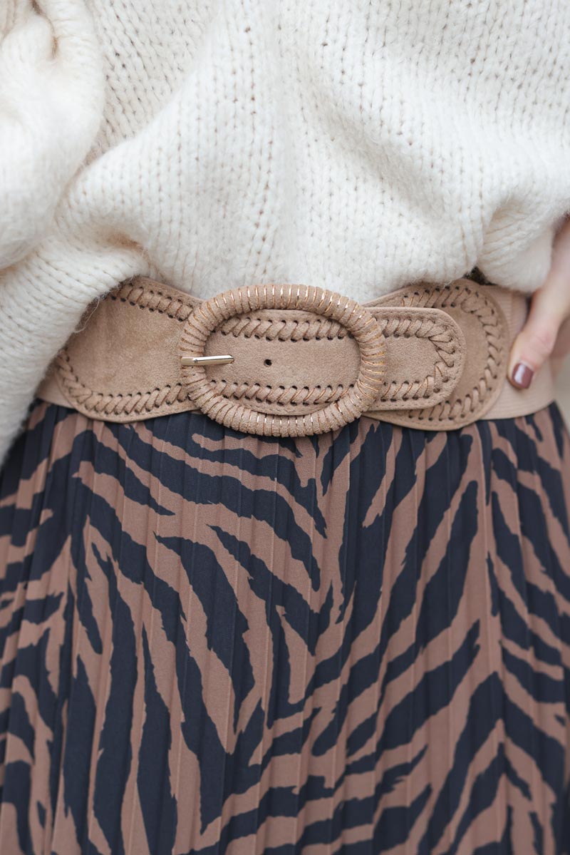 Ceinture taupe elastique en suedine effet corset boucle ovale g131 (1)