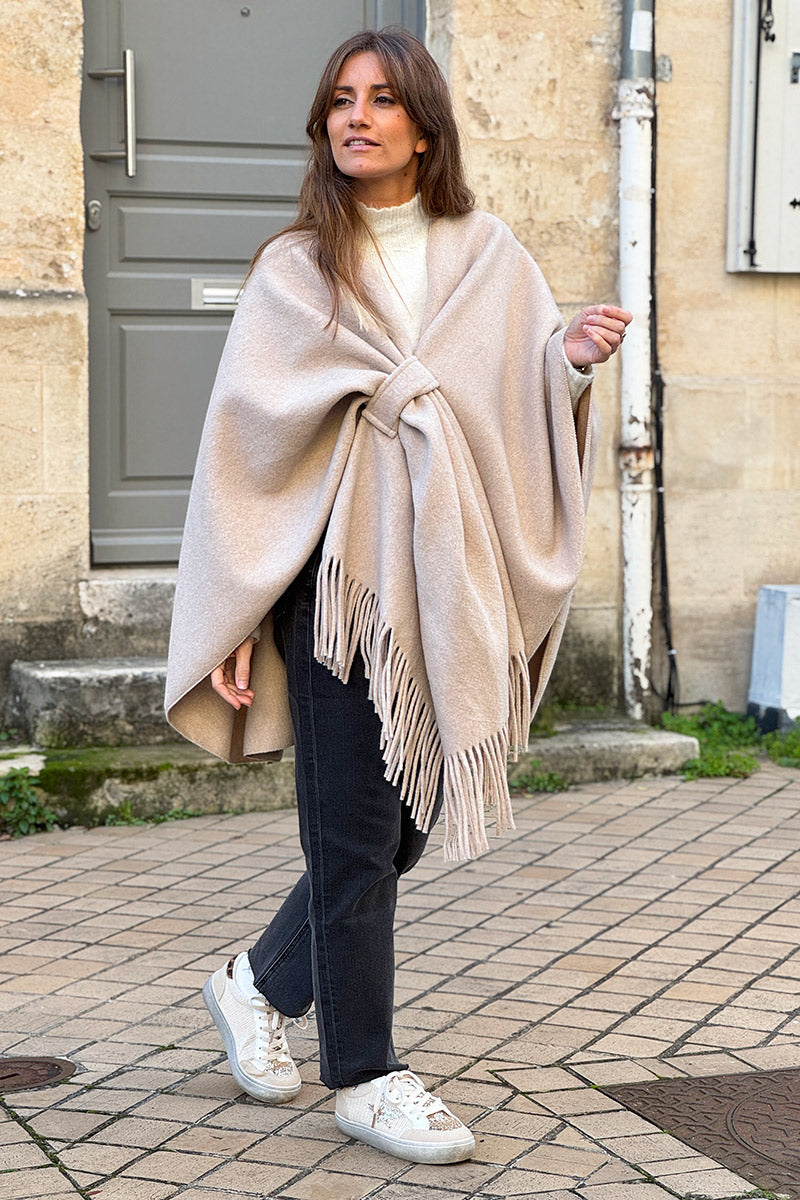Beige Wool Blend Oversized Pashmina