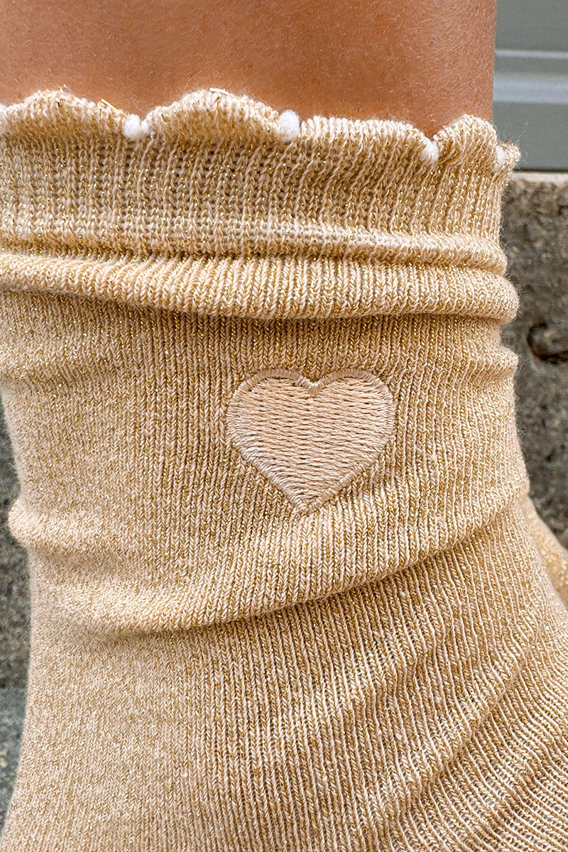 Gold Glitter Knit Coquette Heart Socks